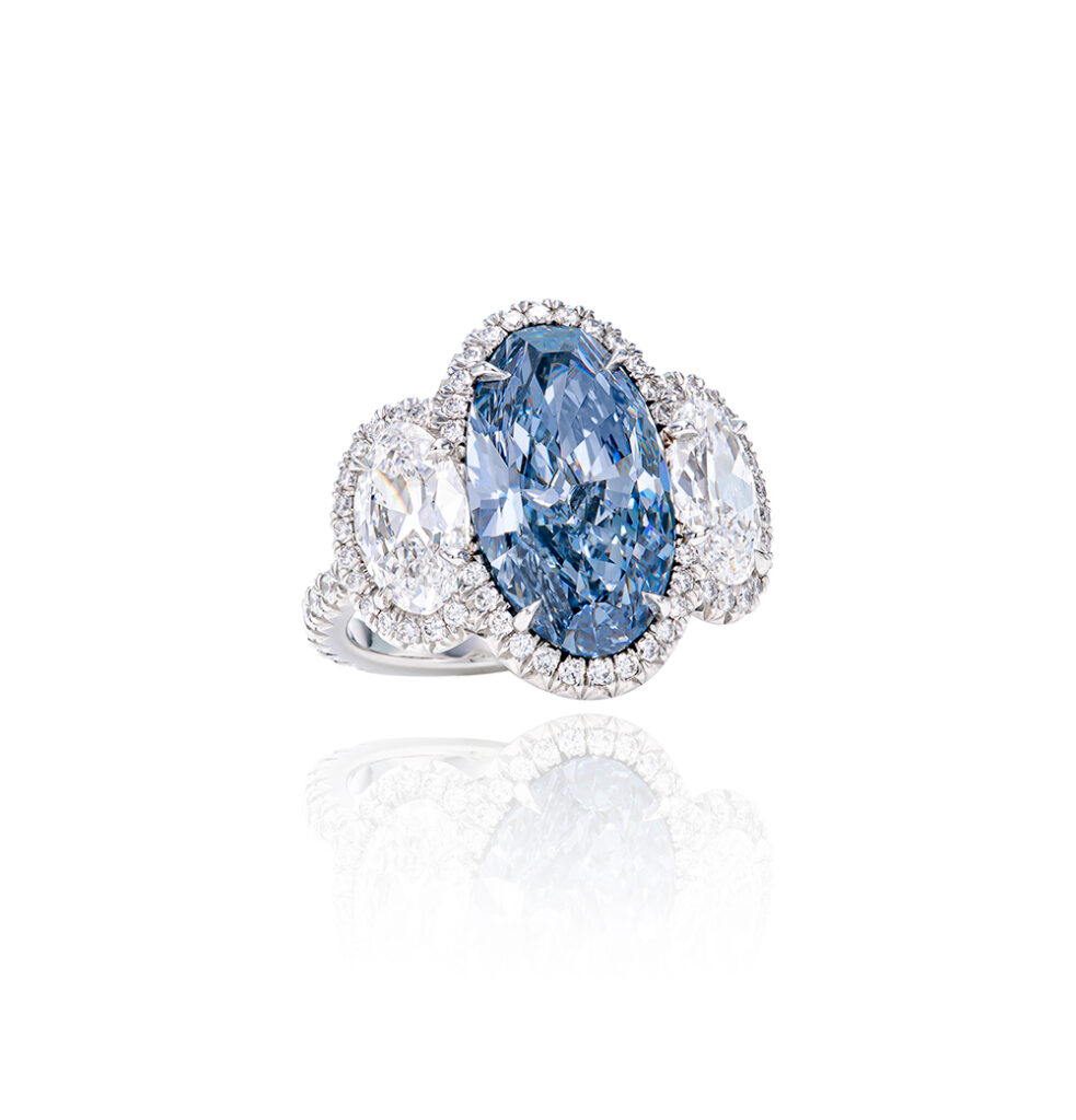 6.04 carat Fancy vivid blue oval cut diamond ring